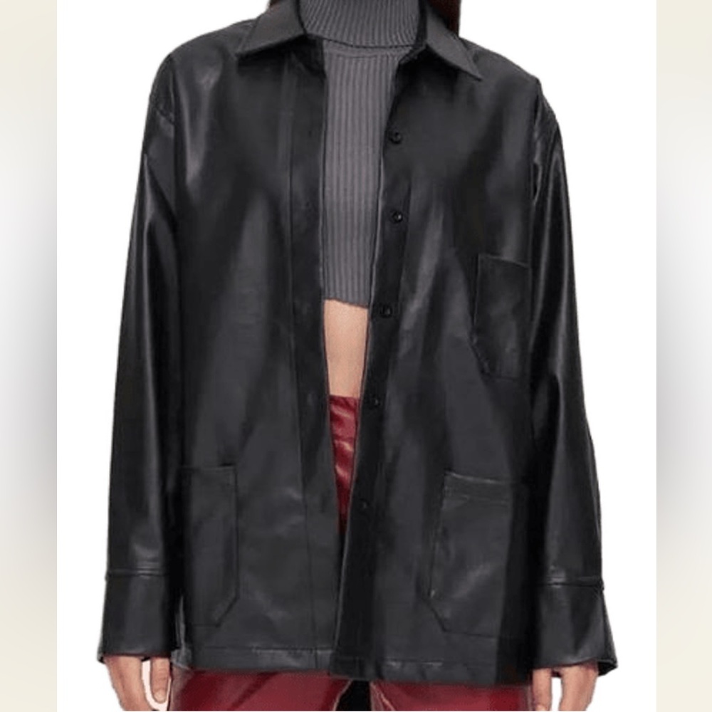 Women's Black Pleather Shacket